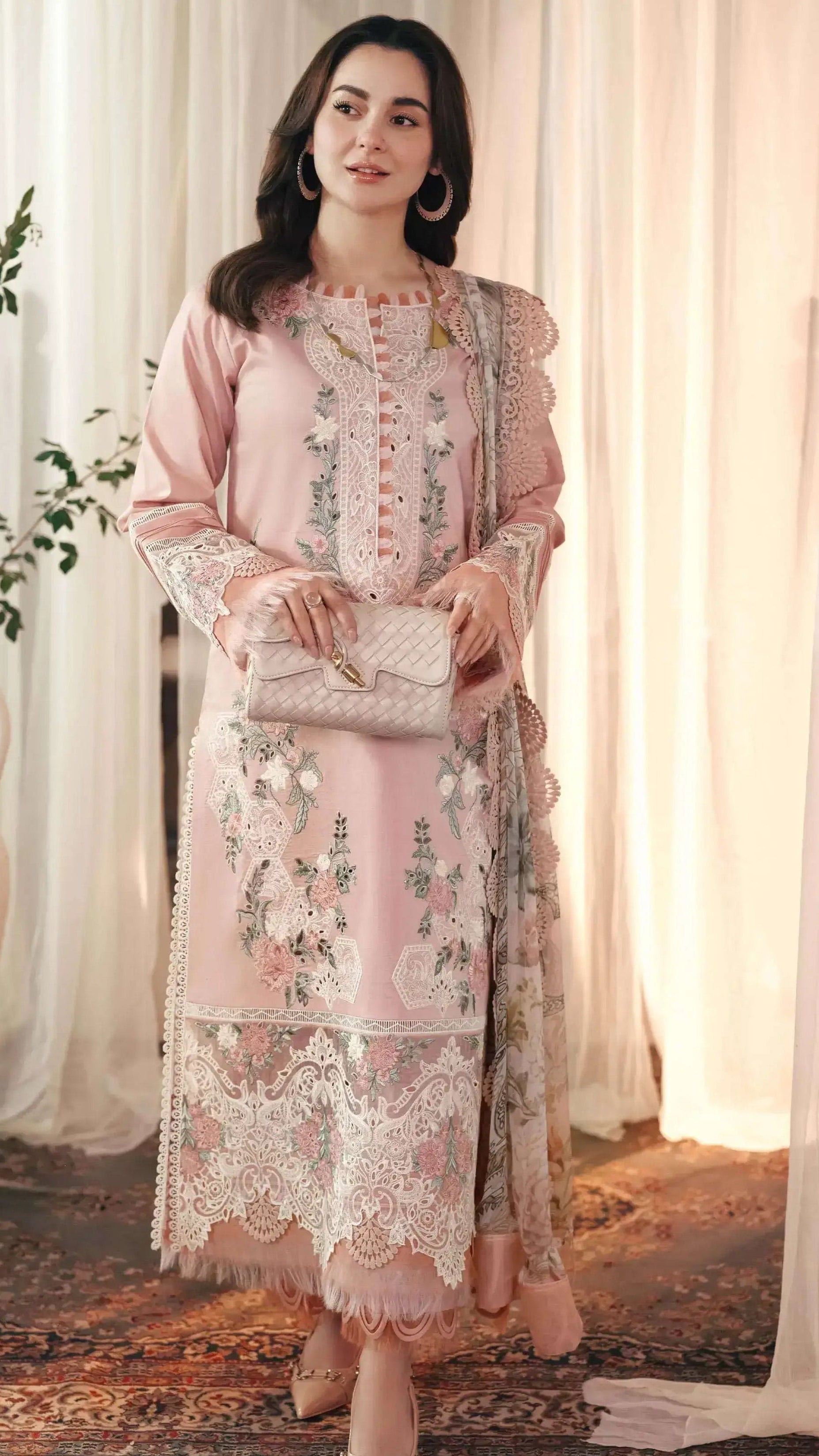 Embroidery lawn with shiffon duppata